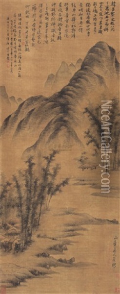 Dwelling With Bamboo And Stream Oil Painting -  Luo Ping