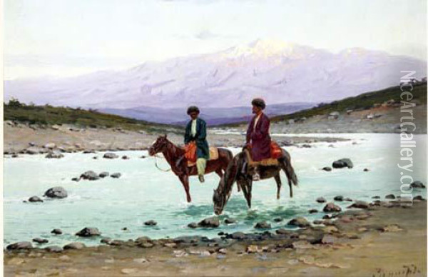 Caucasian Scene Oil Painting - Richard Karlovich Zommer