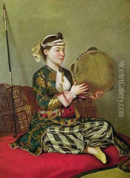 Turkish Woman with a Tambourine Oil Painting - Etienne Liotard