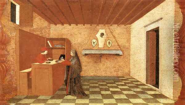 Miracle of the Desecrated Host (Scene 1) 1465-69 Oil Painting - Paolo Uccello