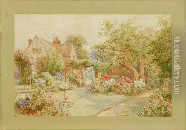 English Tudor Garden In Spring Oil Painting - Maud Hollyer