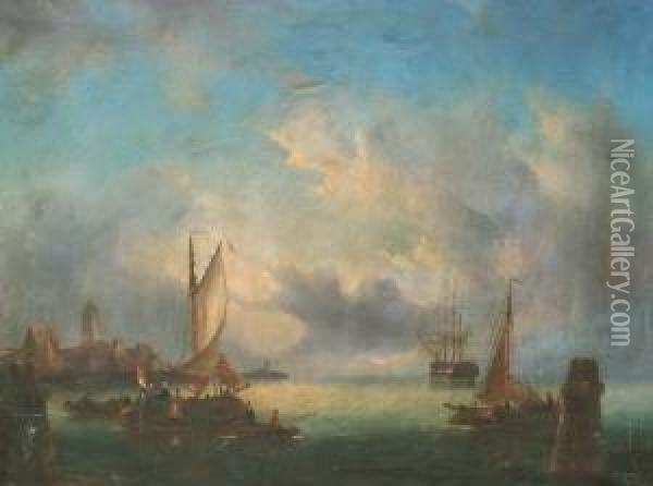 Hafenszene Mit Segelbooten Bei Dammerung Oil Painting - Antoine Vollon