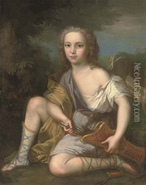 Portrait Of A Young Boy As Cupid (charles De Bourbon, Duc De Berry ?) Oil Painting - Francois Hubert Drouais
