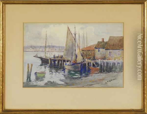 Boats At A Dock Oil Painting - John A. Cook
