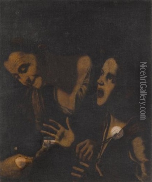 A Young Boy Bitten By A Mouse Helped By An Old Woman Oil Painting -  Caravaggio