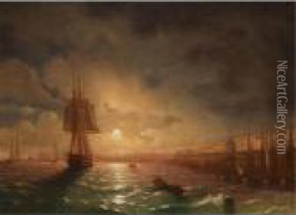 View Of Odessa On A Moonlit Night Oil Painting - Ivan Konstantinovich Aivazovsky