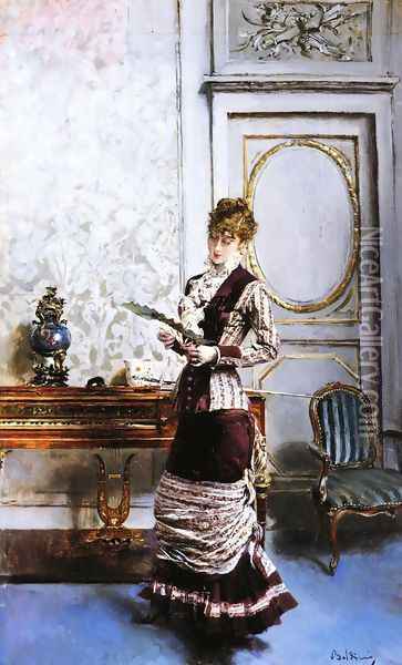 A Lady Admiiring a Fan Oil Painting - Giovanni Boldini
