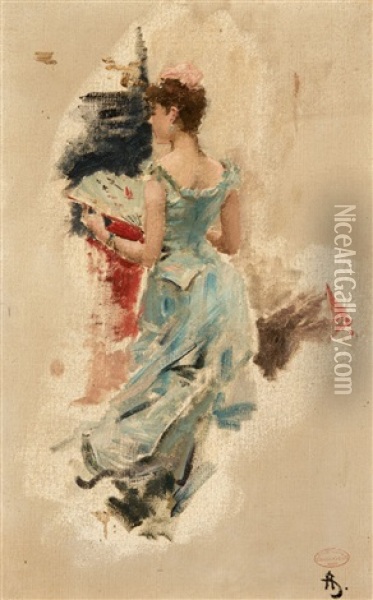 Young Woman With Handheld Fan (study For The 