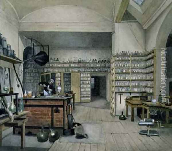 Michael Faraday 1791-1867 in his Basement Laboratory 1852 Oil Painting - Harriet Jane Moore