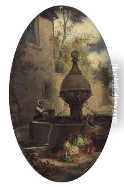 Figura Alla Fonte Con Natura Morta Oil Painting - Adolphe Louis (Napolean) Castex-Degrange