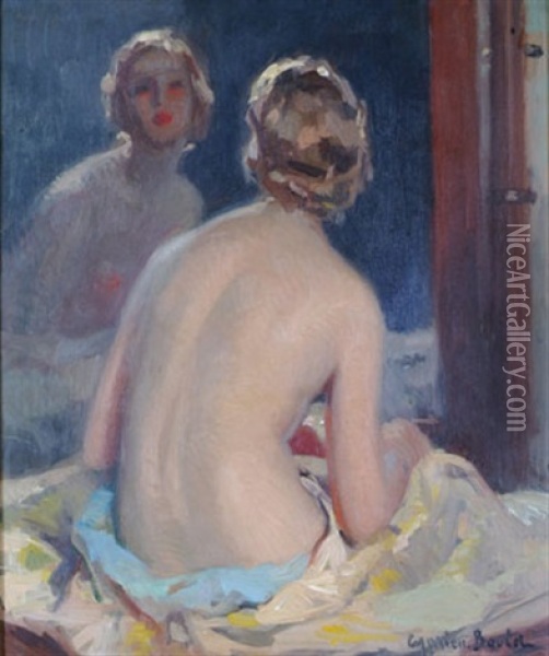 Nu Assis Devant Un Miroir Oil Painting - Cyprien Eugene Boulet