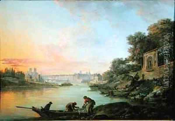 View near lile Louviers Paris Oil Painting - Jean Baptiste Genillion