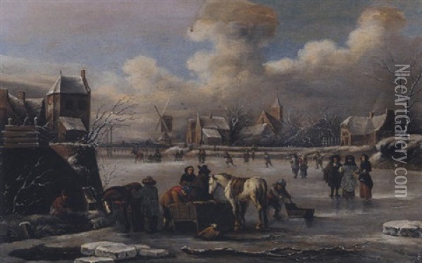 A Winter Landscape Oil Painting - Thomas Heeremans