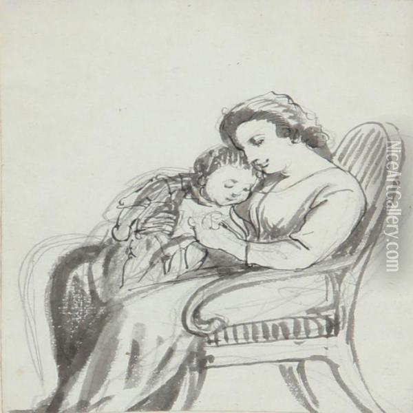 Mother And Child Oil Painting - Wilhelm Marstrand