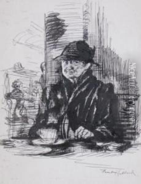 Portrait Of Man Seated At Coffee Shop Oil Painting - Frank Mckinney Hubbard
