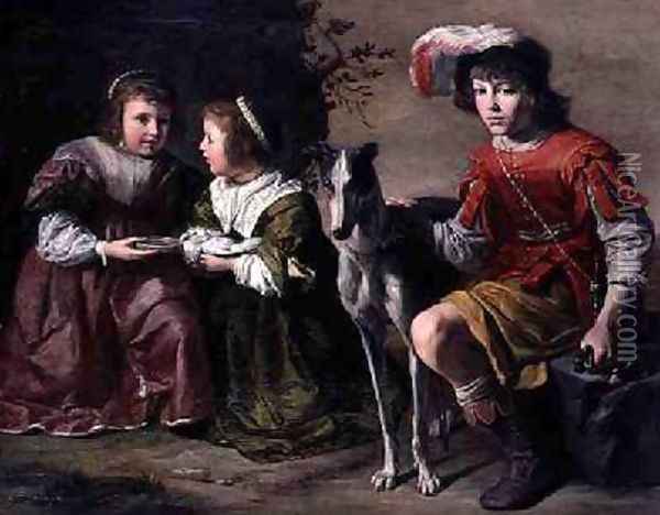 DArenberg Children with a Dog Oil Painting - Gysbert van de Kuyl