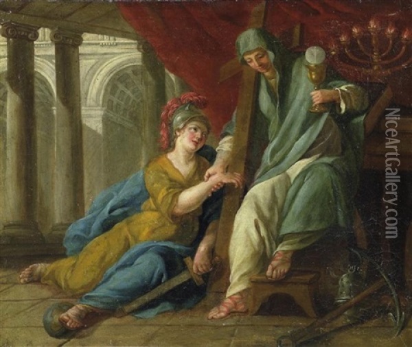 Fides Und Fortitudo Oil Painting - Johann Gottlieb Puhlmann