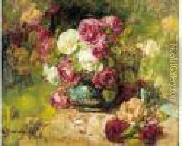 Corbeille De Roses Anciennes Oil Painting - Georges Jeannin