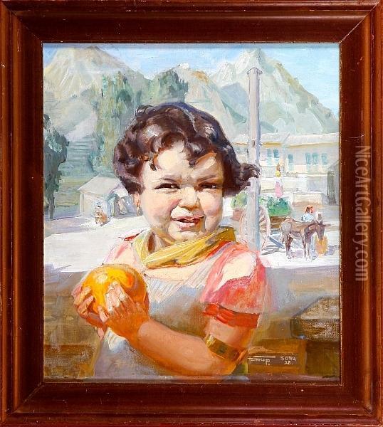 A Girl In A Mountain Village Scenery Oil Painting - Carl Christian Forup