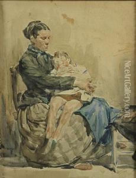 Mere Et Enfant Endormi Sur Les Genoux Oil Painting - Gustave Vanaise