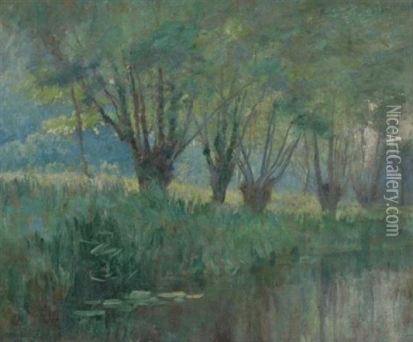 Bitrees And Pond Oil Painting - Frank Alfred Bicknell