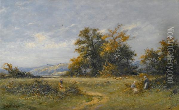 An Extensive Landscape With Figures Oil Painting - David Bates