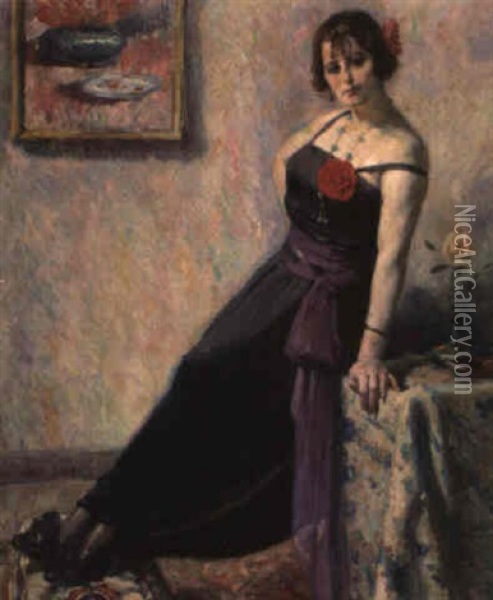 Dame In Avondjurk Oil Painting - Antoine Daens