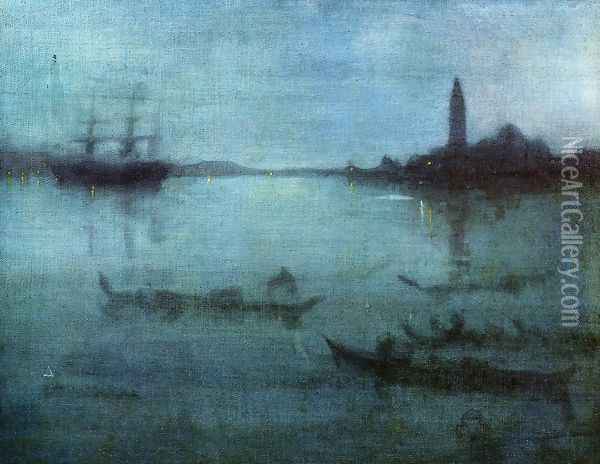 Nocturne in Blue and Silver, The Lagoon, Venice Oil Painting - James Abbott McNeill Whistler