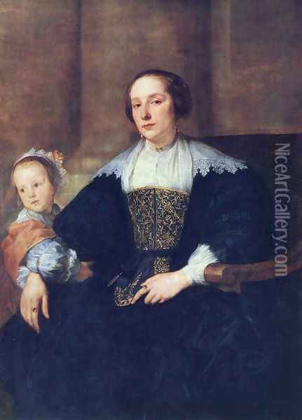 The Wife and Daughter of Colyn de Nole Oil Painting - Sir Anthony Van Dyck
