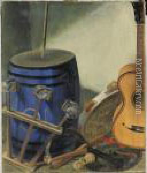 Still Life With Musical Instruments Oil Painting - Alexander Evgenievich Yakovlev