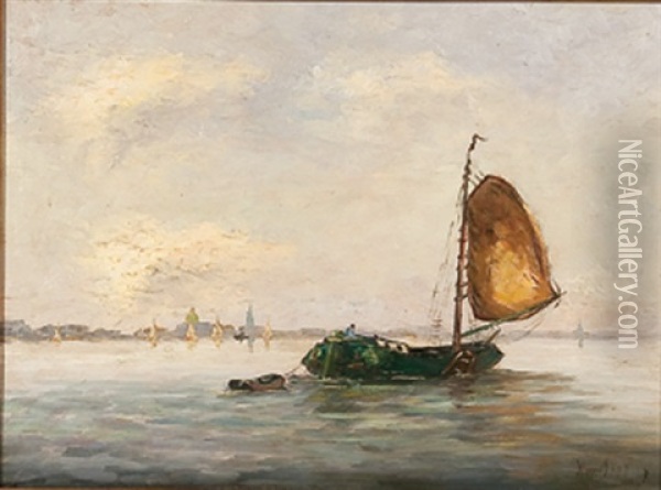 Marine Scene With Boat Oil Painting - Willem Van Dort