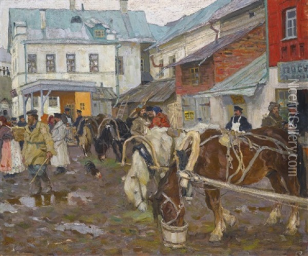 Provincial Market Oil Painting - Arnold Borisovich Lakhovsky