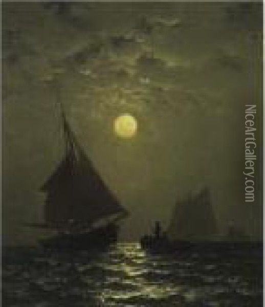 Moonlight And Fishing Boats Oil Painting - Francis Augustus Silva