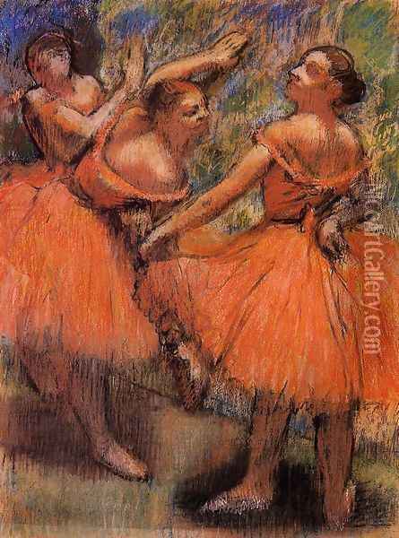 Red Ballet Skirts Oil Painting - Edgar Degas