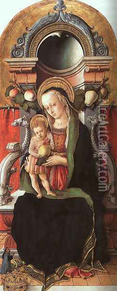 Madonna and Child Enthroned with a Donor 1470 Oil Painting - Carlo Crivelli