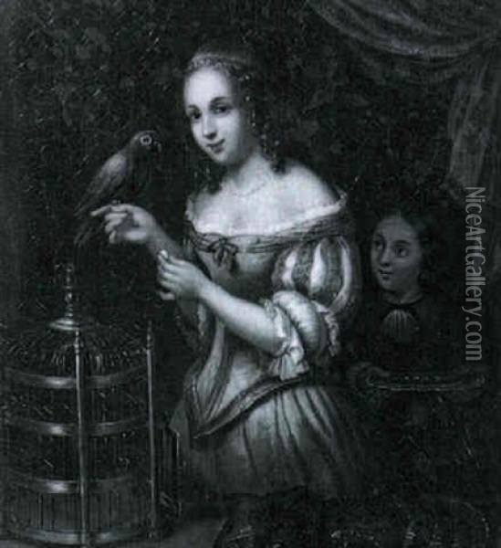 Junge Dame Mit Einem Papagei Oil Painting - Frans van Mieris the Elder