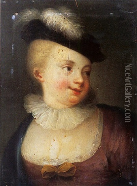 Jeune Fille Au Chapeau A Plume Oil Painting - Jacques-Francois Courtin