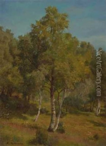 Landskap Med Bjerketraer Oil Painting - Anders Monsen Askevold