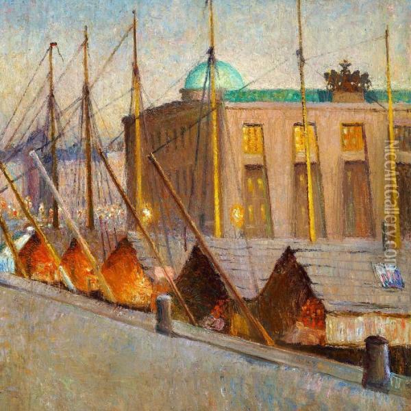 View Of Gammel Strand With Thorvaldsens Museum, Copenhagen Oil Painting - Edvard Weie