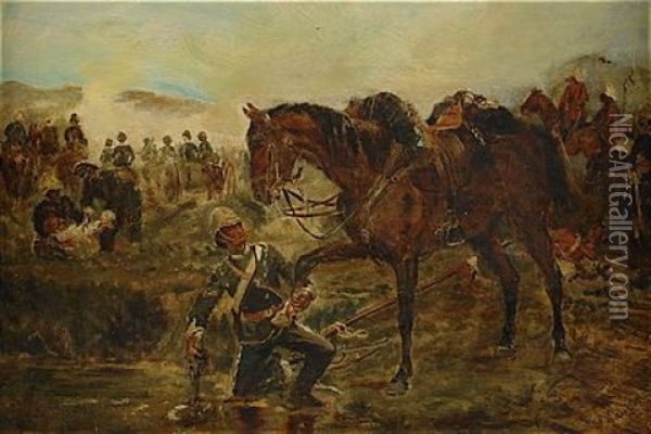 Kavallerist Som Ser Om Sin Skadade Hast Oil Painting - Richard Caton Woodville Jr.