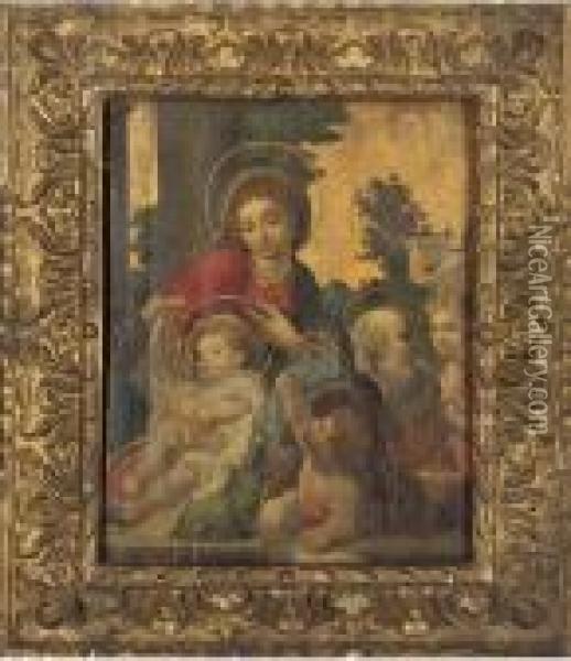The Holy Family With The Infant Saint John The Baptist Oil Painting - Correggio, (Antonio Allegri)