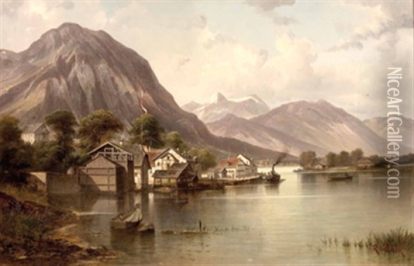 Schiffsanlegestelle An Einem Osterreichischen Alpensee Oil Painting - Raimund Volanek