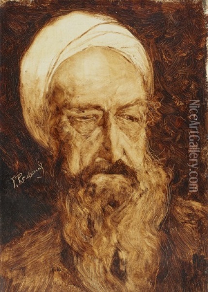 Bildnis Eines Bartigen Orientalen (imam Schamil?) Oil Painting - Franz Roubaud