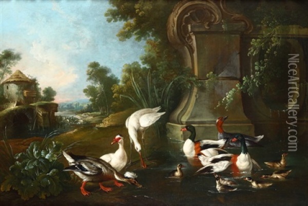 Paesaggio Con Uccelli Lacustri Oil Painting - Jacques Charles Oudry