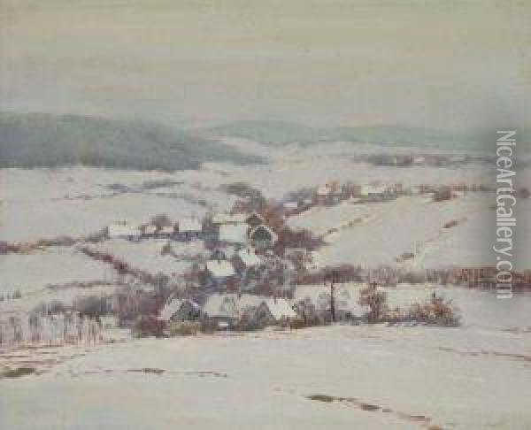 A Winter Landscape With A Village Oil Painting - Frantisek Kavan
