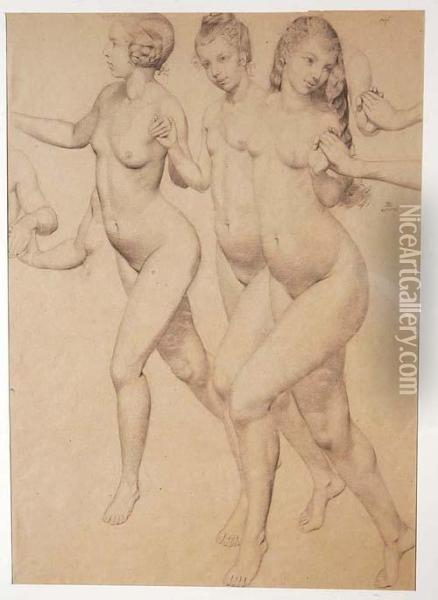 Trois Femmes Nues Dansantes Oil Painting - Philippe Robert
