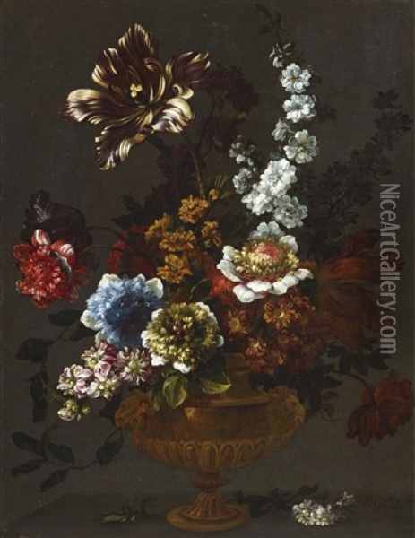 Still Life With Flower Vase Oil Painting - Jean-Baptiste Belin de Fontenay the Elder