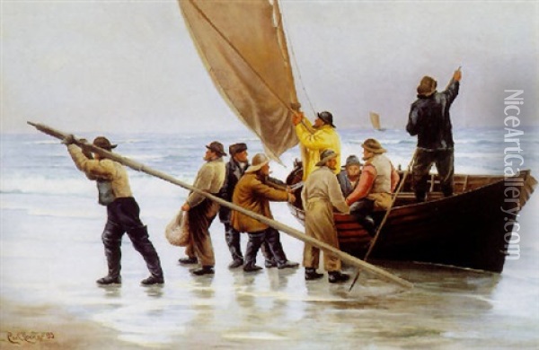 Fangsten Baeres I Land Oil Painting - Carl Ludvig Thilson Locher