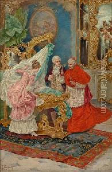 The Christening Oil Painting - Giulio Rosati