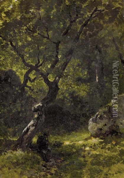 Waldpartie Mit Rastendem Oil Painting - Eugene Ciceri